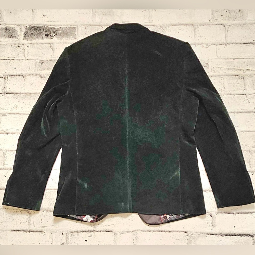 JH Design Green Velvet Tuxedo Blazer Floral Satin Lining 44R Mens - Picture 7 of 12